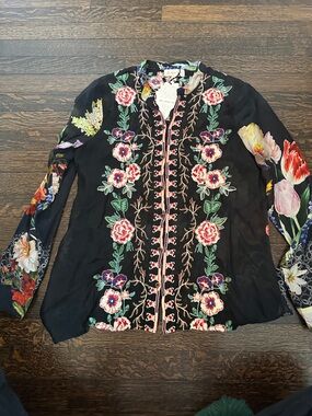 Floral Embroidered Black Boho Tunic
